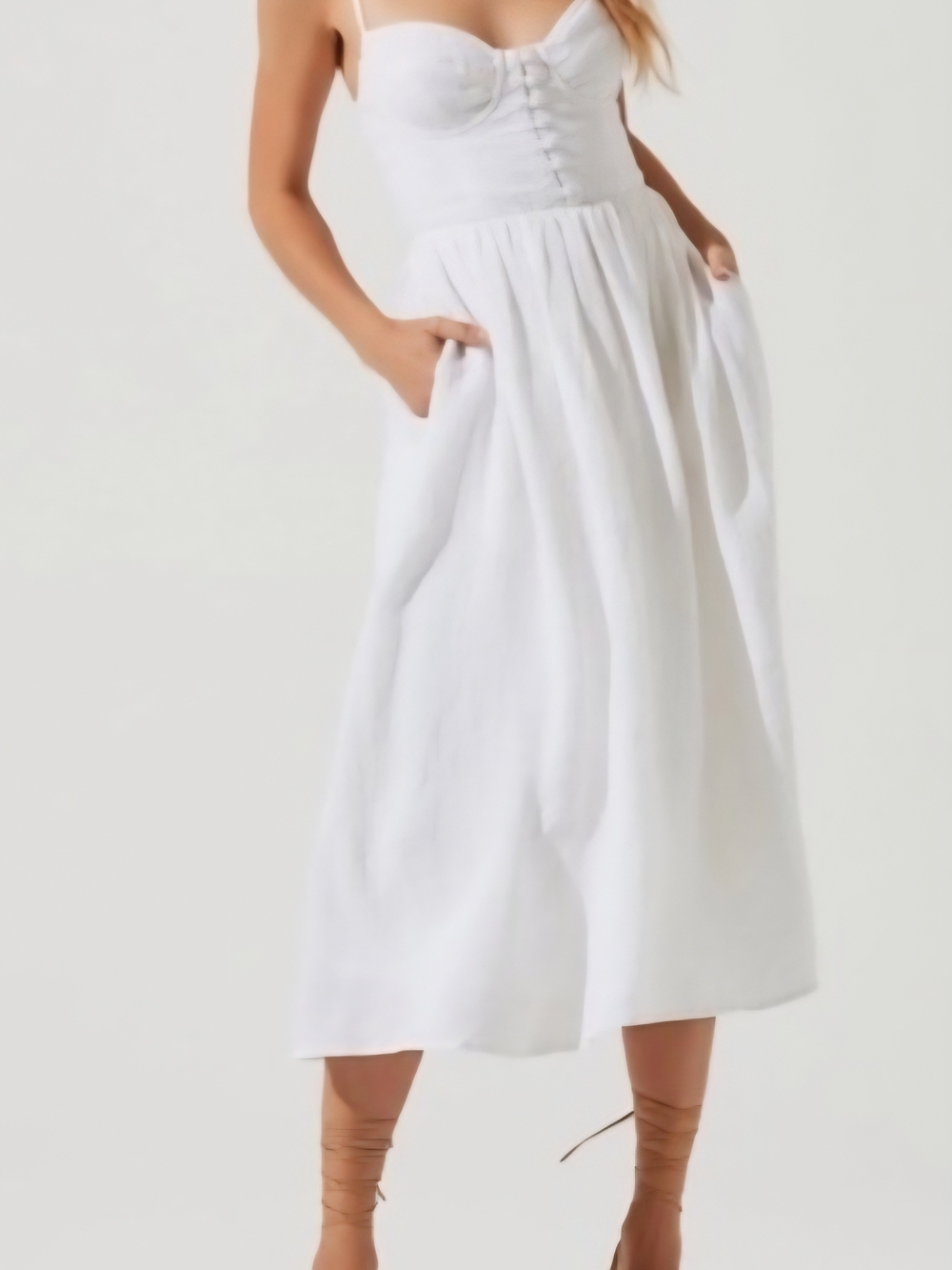 Astr White Linen Midi Dress with Pockets